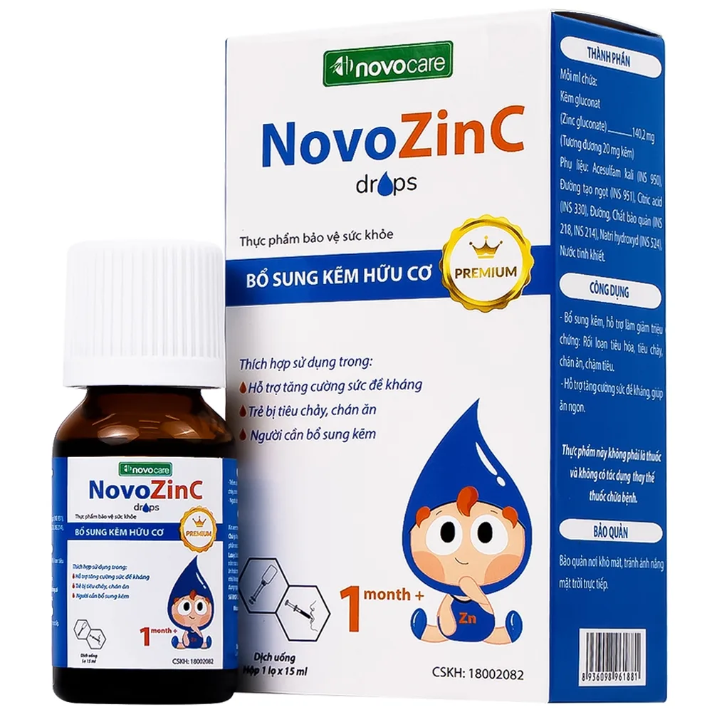 Hình ảnh Dung dịch uống NovoZinc 15ml Novocare hỗ trợ tăng cường sức khỏe, hỗ trợ trẻ bị tiêu chảy