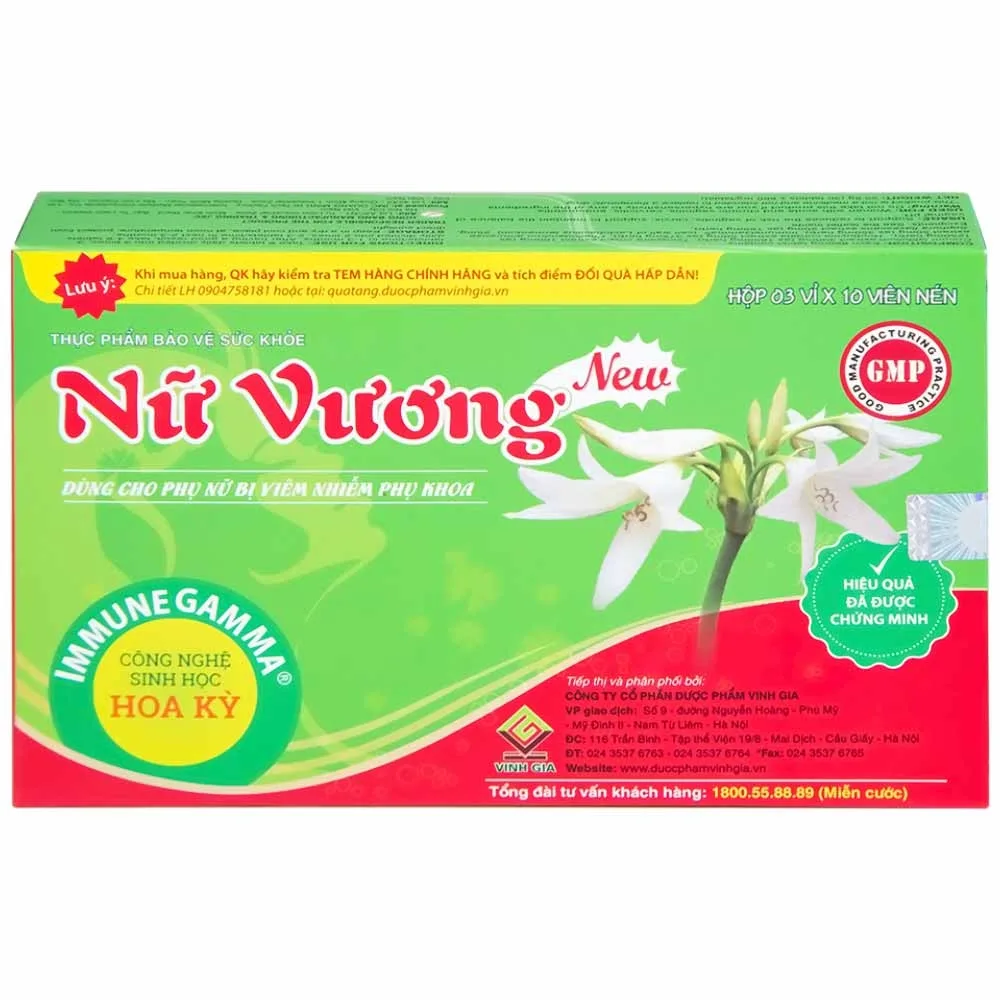 Hình ảnh Viên nén Nữ Vương Vinh Gia hỗ trợ làm giảm nguy cơ viêm âm đạo, cổ tử cung (3 vỉ x 10 viên)