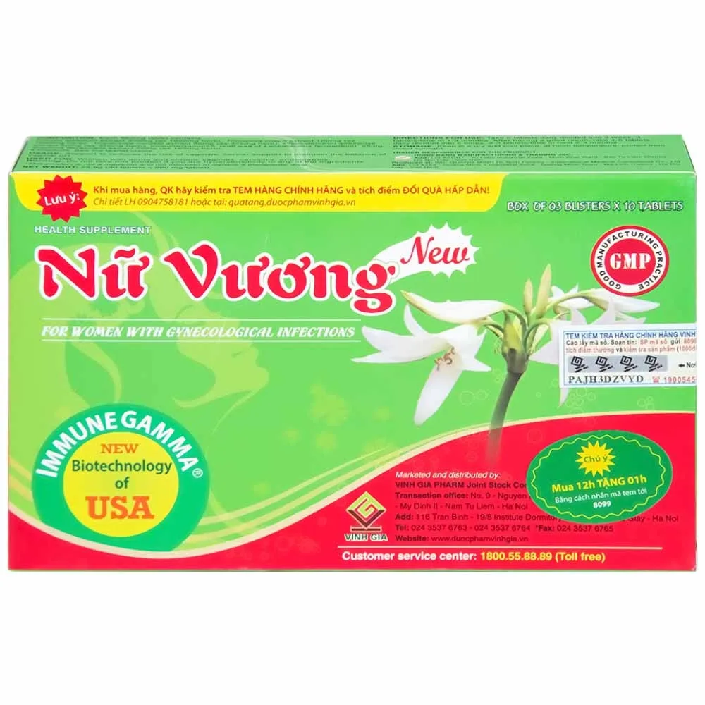 Hình ảnh Viên nén Nữ Vương Vinh Gia hỗ trợ làm giảm nguy cơ viêm âm đạo, cổ tử cung (3 vỉ x 10 viên)