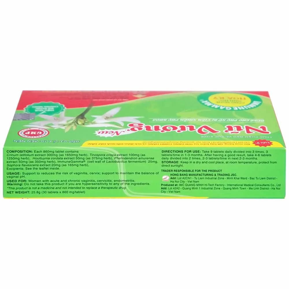 Hình ảnh Viên nén Nữ Vương Vinh Gia hỗ trợ làm giảm nguy cơ viêm âm đạo, cổ tử cung (3 vỉ x 10 viên)
