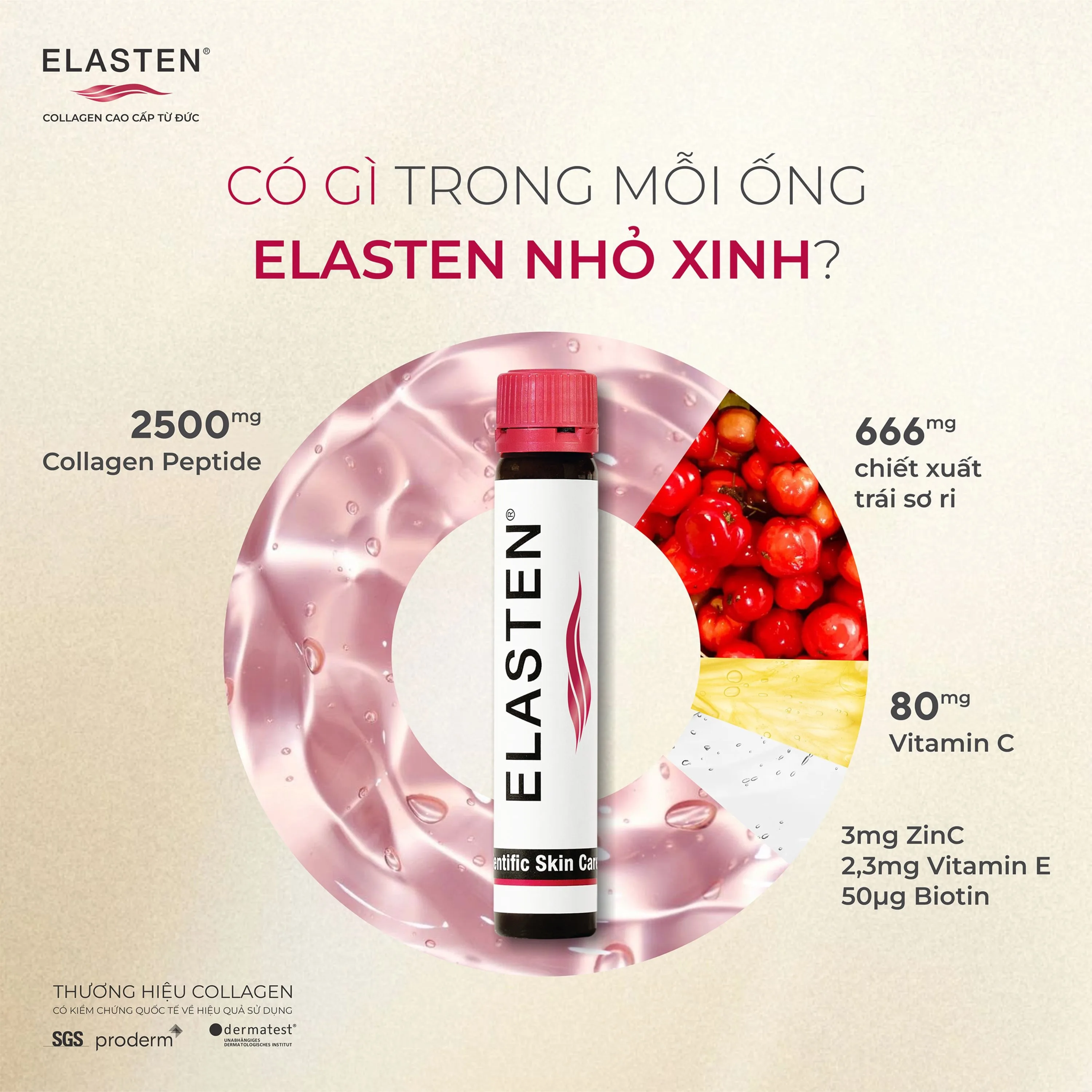 Hình ảnh Nước uống bổ sung Collagen-Peptide, giúp giảm lão hóa da, tăng độ đàn hồi và giữ ẩm cho da, giúp da sáng mịn Elasten (28+2 ống x 25ml)