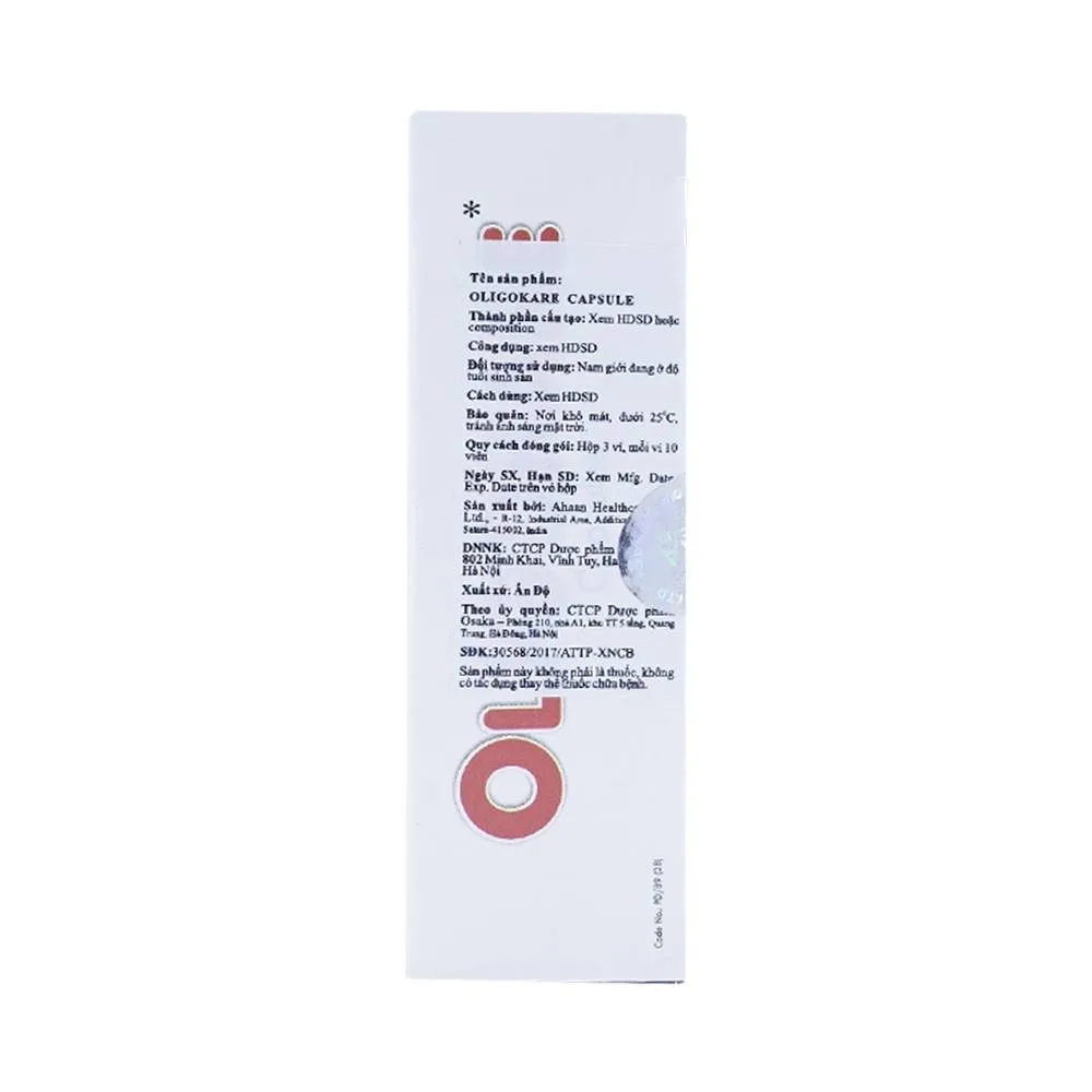 Hình ảnh Viên uống Oligokare Ahaan Healthcare điều trị hiếm muộn ở nam giới (3 vỉ x 10 viên)