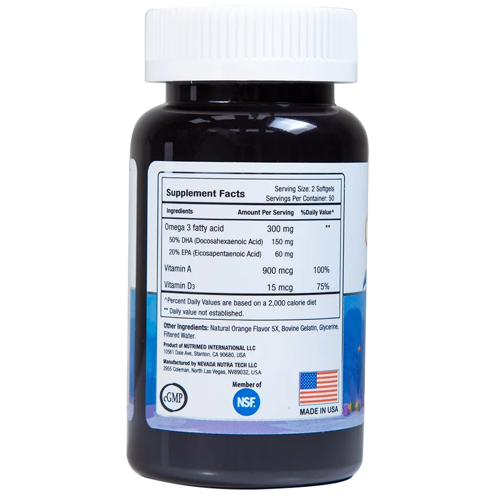 Hình ảnh Viên uống Omega-3 For Kids Nutrimed giúp trẻ phát triển trí não, thị lực (100 viên)