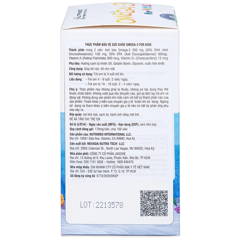 Hình ảnh Viên uống Omega-3 For Kids Nutrimed giúp trẻ phát triển trí não, thị lực (100 viên)