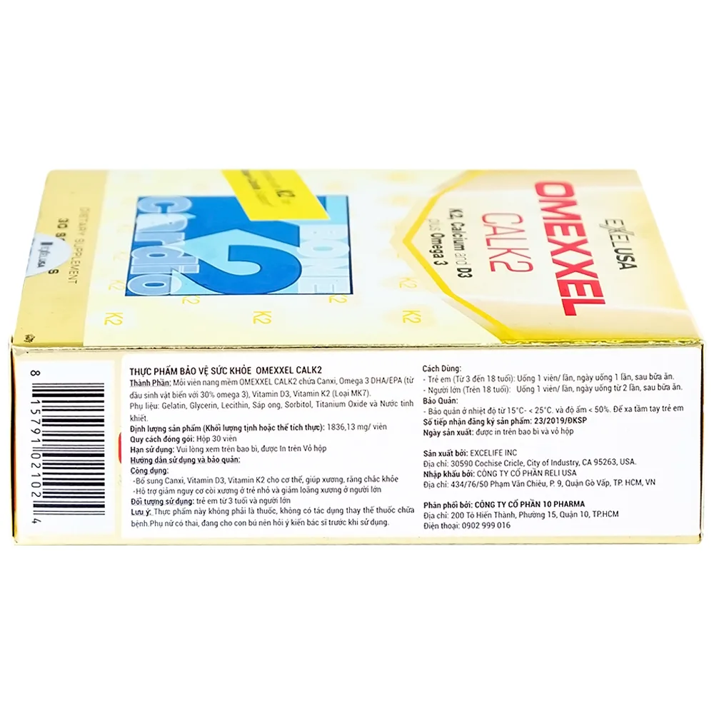 Hình ảnh Viên uống Omexxel Calk2 Excelife bổ sung Canxi, Vitamin D3 (3 vỉ x 10 viên)