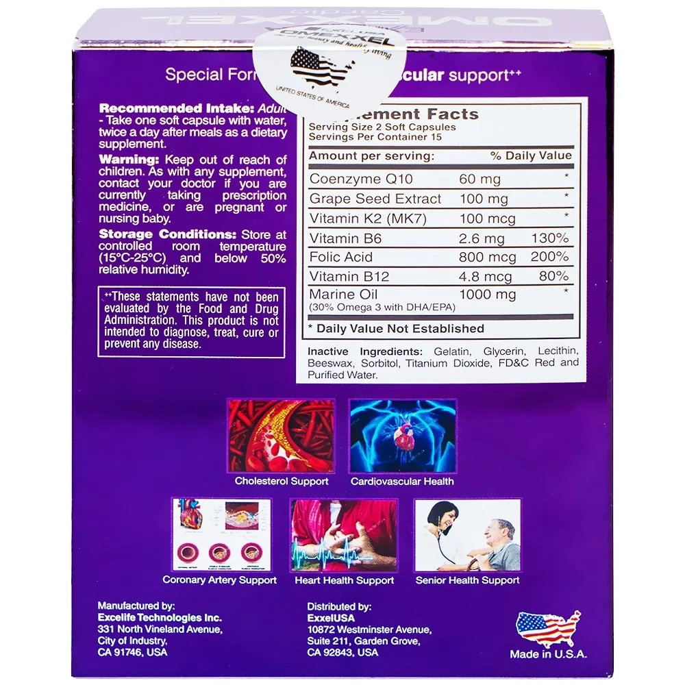 Hình ảnh Viên nén Omexxel Cardio Excelife hỗ trợ tăng cường khả năng chống oxy hóa, hạn chế xơ vữa động mạch (3 vỉ x 10 viên)