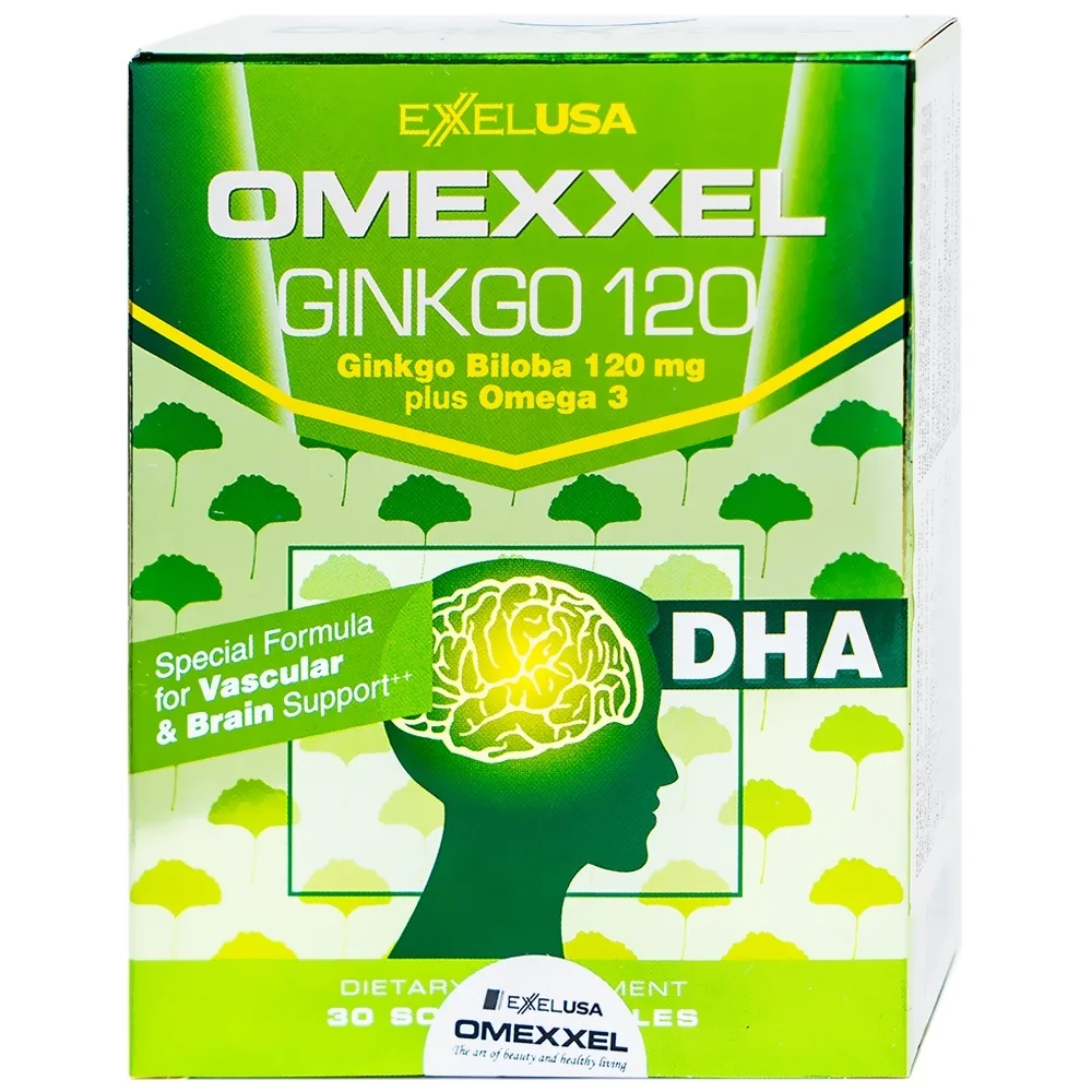 Hình ảnh Viên uống Omexxel Ginkgo 120 ExxelUSA hỗ trợ cung cấp dưỡng chất cho não và cơ thể (3 vỉ x 10 viên)