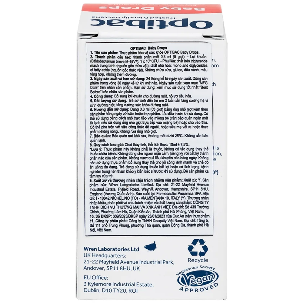 Hình ảnh Dung dịch Baby Drops 10ml Optibac Probiotics bổ sung lợi khuẩn cho đường ruột, hỗ trợ tiêu hóa