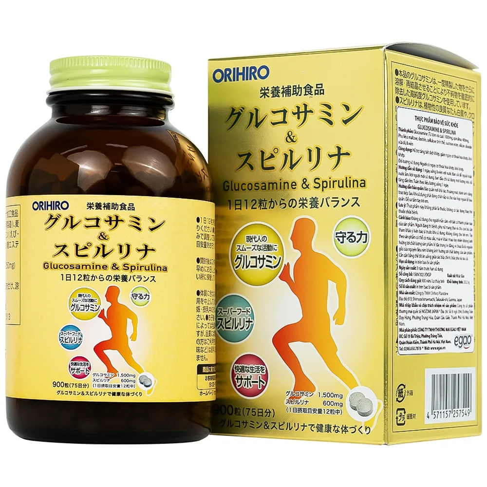 Hình ảnh Viên uống Orihiro Glucosamine and Spirulna hỗ trợ tăng tiết dịch khớp, giảm thoái hóa khớp (900 viên)