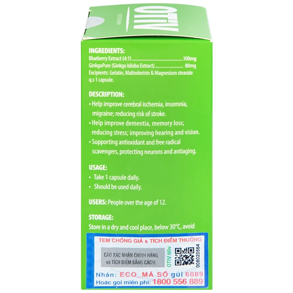 Hình ảnh Viên uống OTiV Ecogreen giúp tăng cường dưỡng chất cho não (60 viên)