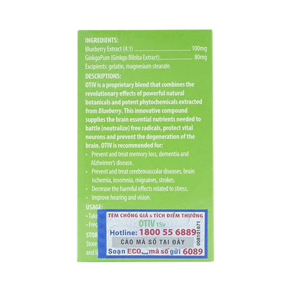 Hình ảnh Viên uống OTiV Ecogreen giúp tăng cường dưỡng chất cho não (15 viên)