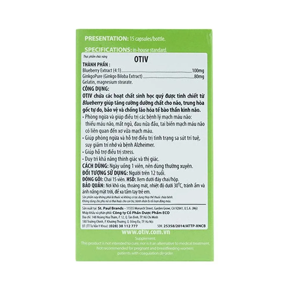 Hình ảnh Viên uống OTiV Ecogreen giúp tăng cường dưỡng chất cho não (15 viên)