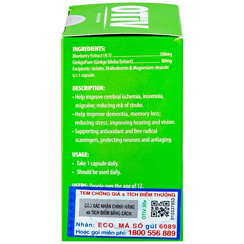Hình ảnh Viên uống OTiV Ecogreen giúp tăng cường dưỡng chất cho não (30 viên)