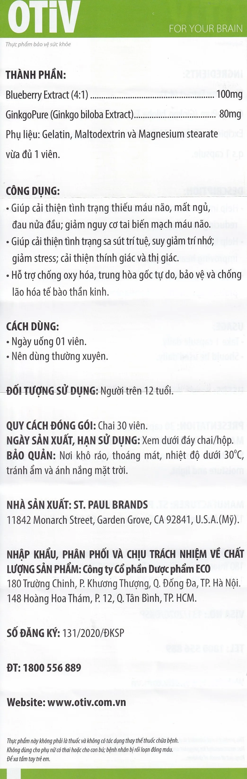Hình ảnh Viên uống OTiV Ecogreen giúp tăng cường dưỡng chất cho não (30 viên)