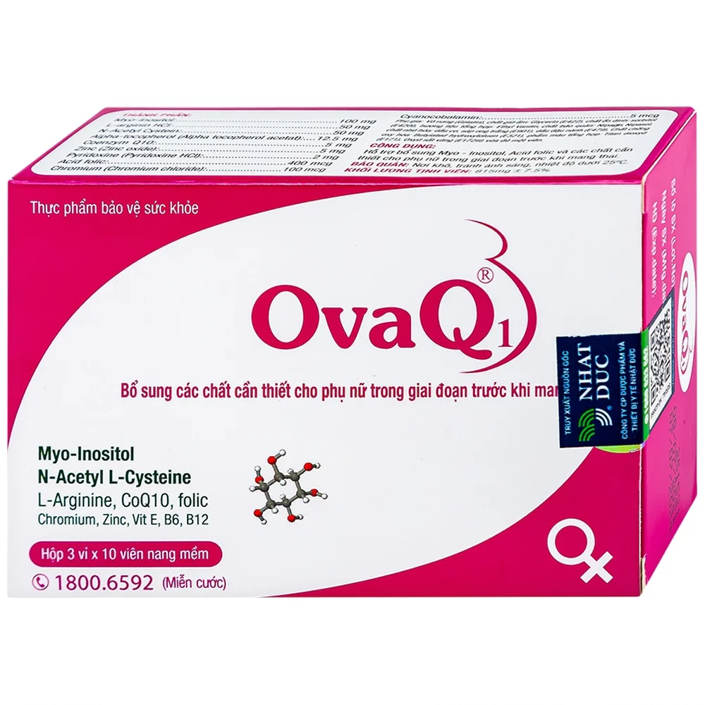 Hình ảnh Viên uống OvaQ1 hỗ trợ bổ sung Myo Inositol, Acid folic và các chất cần thiết cho phụ nữ trước khi mang thai (3 vỉ x 10 viên)
