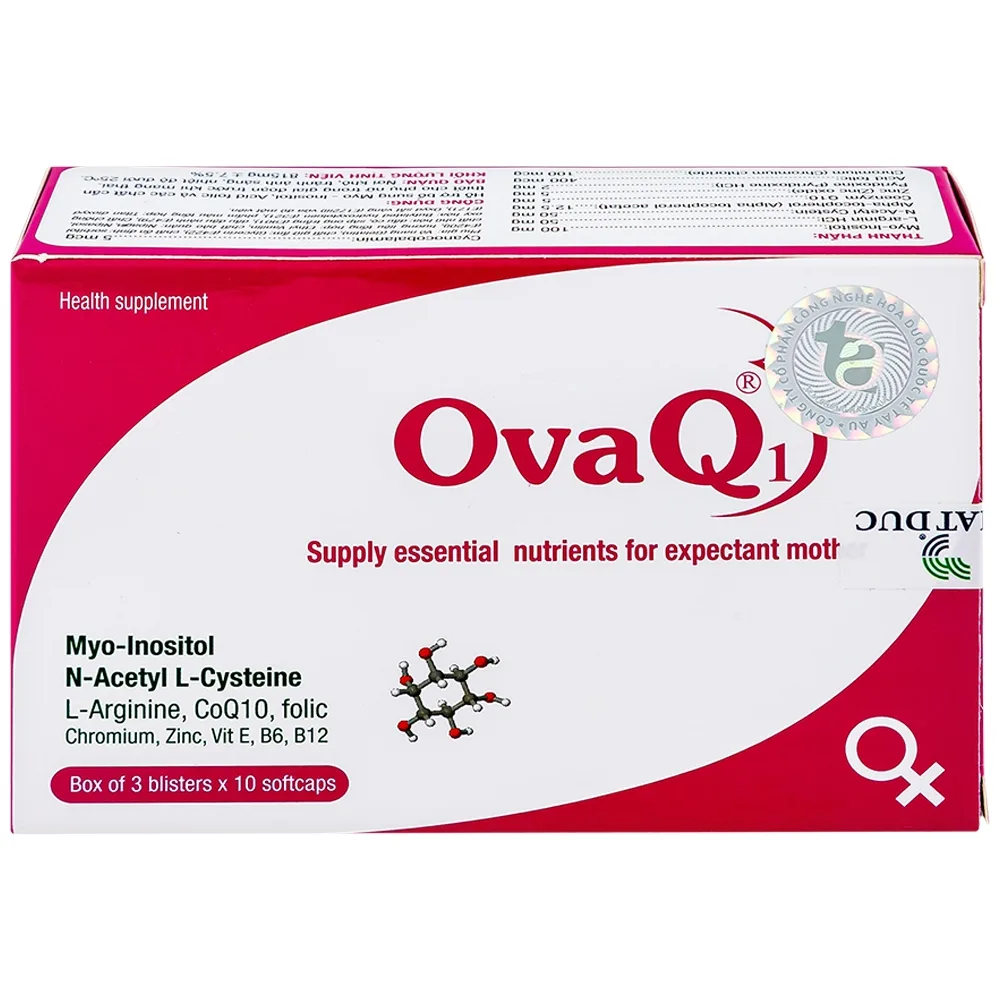 Hình ảnh Viên uống OvaQ1 hỗ trợ bổ sung Myo Inositol, Acid folic và các chất cần thiết cho phụ nữ trước khi mang thai (3 vỉ x 10 viên)