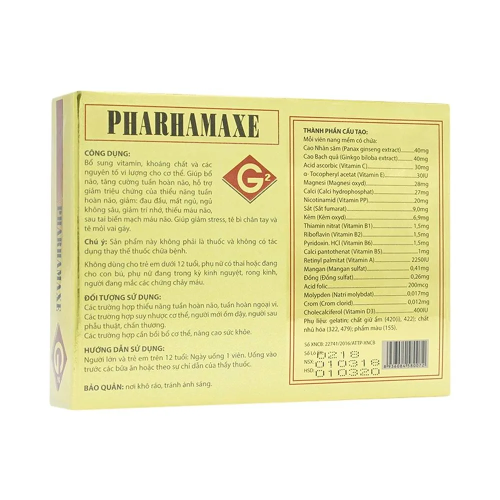 Hình ảnh Viên uống Pharhamaxe G2 bổ sung Vitamin, khoáng chất, giúp bổ não tăng cường tuần hoàn não (30 viên)