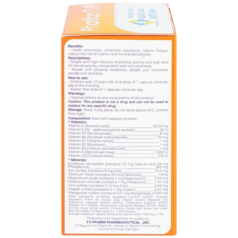 Hình ảnh Viên uống Phariton TVPharma hỗ trỡ tăng cường sức khỏe, nâng cao sức đề kháng (12 vỉ x 5 viên)
