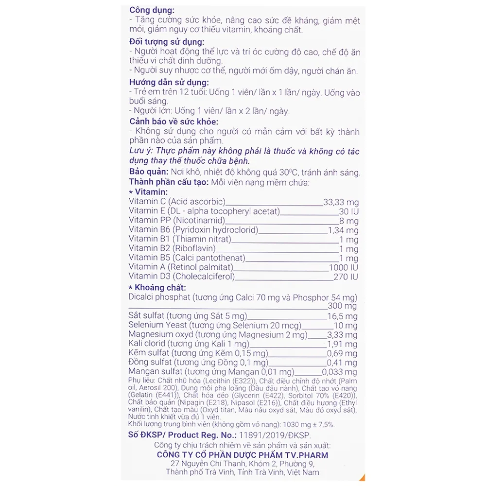 Hình ảnh Viên uống Phariton TVPharma hỗ trỡ tăng cường sức khỏe, nâng cao sức đề kháng (12 vỉ x 5 viên)