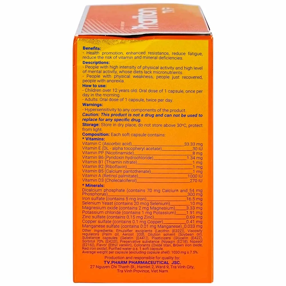 Hình ảnh Viên uống Phariton TVPharma hỗ trỡ tăng cường sức khỏe, nâng cao sức đề kháng (12 vỉ x 5 viên)