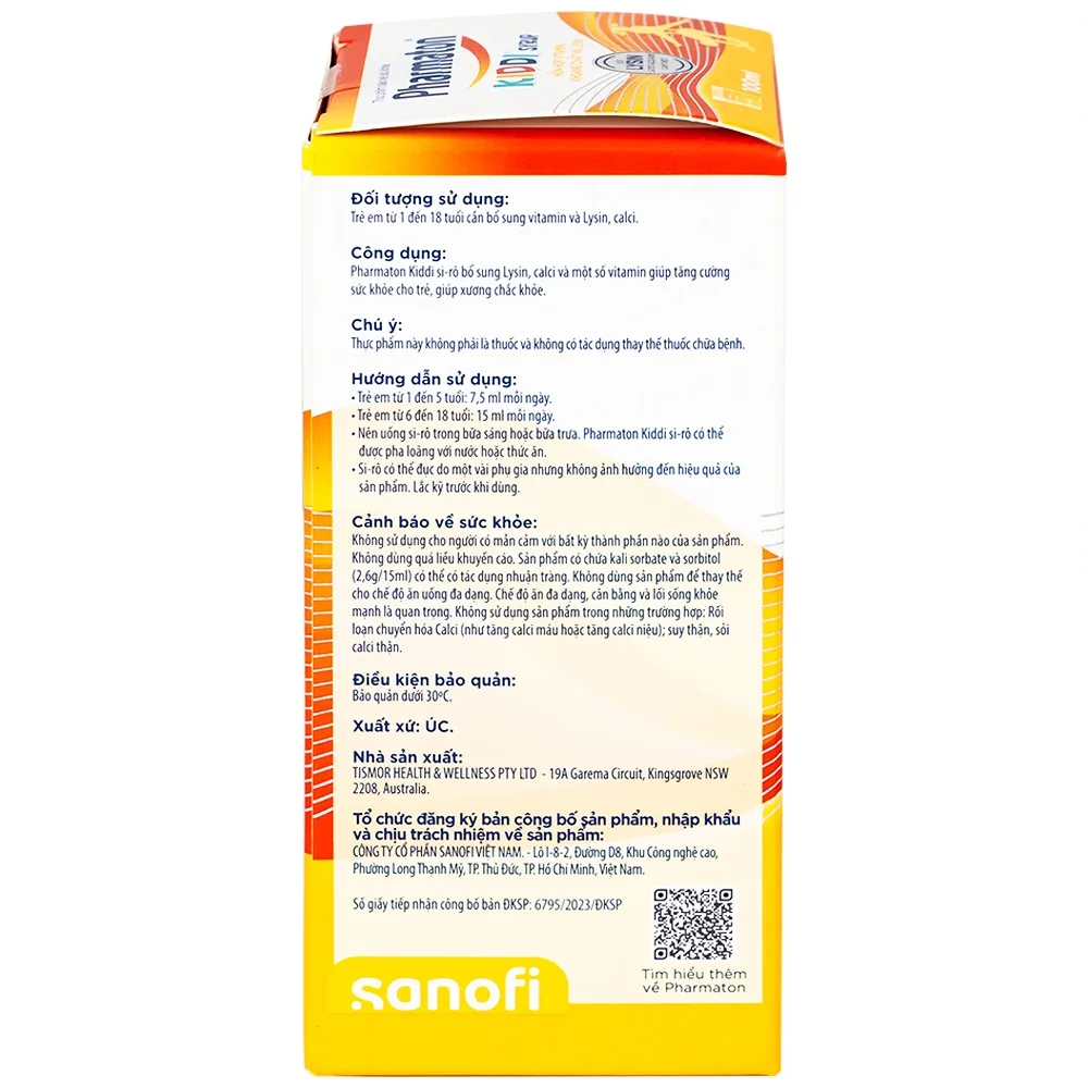 Hình ảnh Siro Pharmaton Kiddi Syrup 100ml Sanofi bổ sung Lysin, calci và một số vitamin