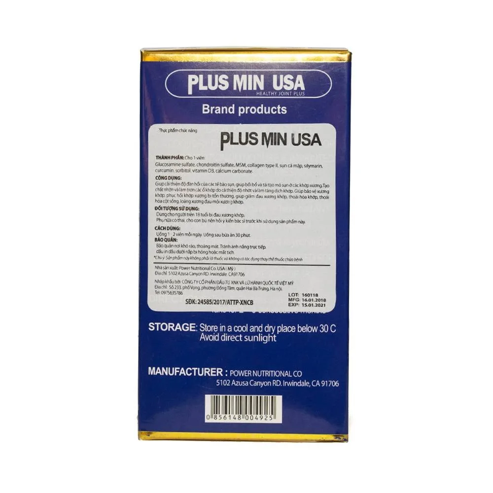 Hình ảnh Viên uống Plus Min USA Power Nutritional hỗ trợ bảo vệ, phục hồi, giảm đau xương khớp (100 viên)