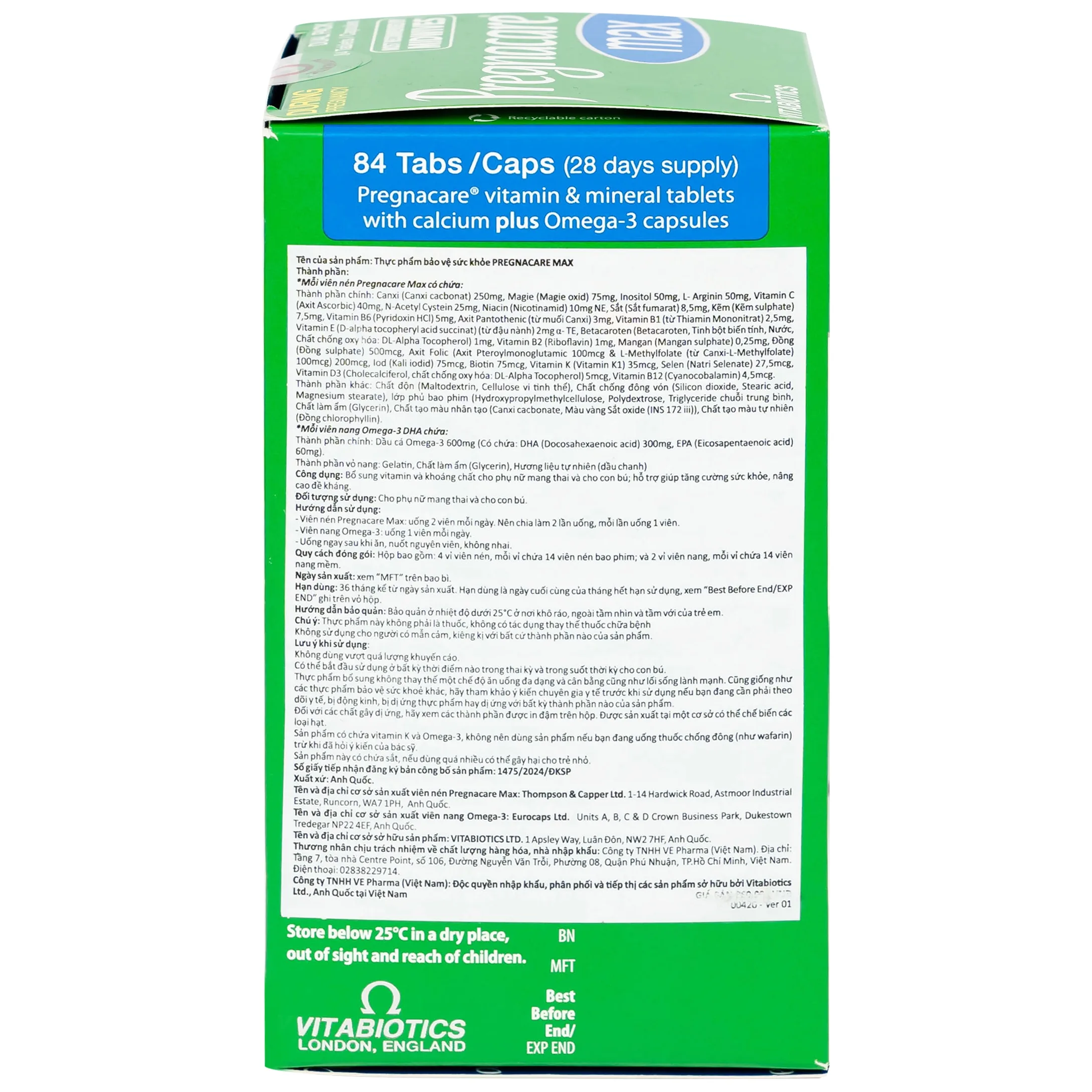 Hình ảnh Viên uống Pregnacare Max Omega 3 DHA Vitabiotics cung cấp vitamin và khoáng chất cho phụ nữ mang thai (84 viên)