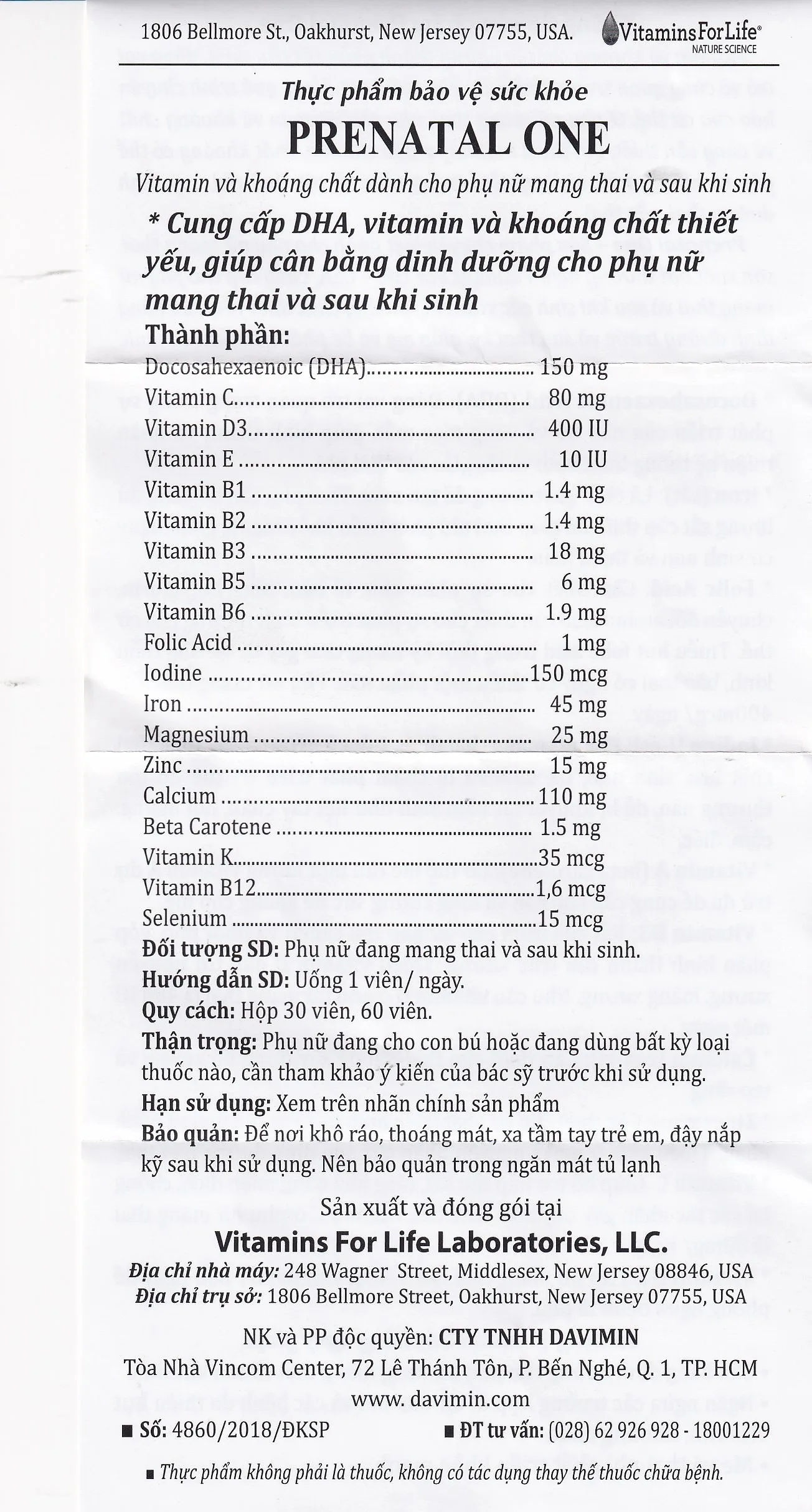 Hình ảnh Viên uống Prenatal One Vitamins For Life cung cấp DHA, Vitamin và khoáng chất thiết yếu (30 viên)