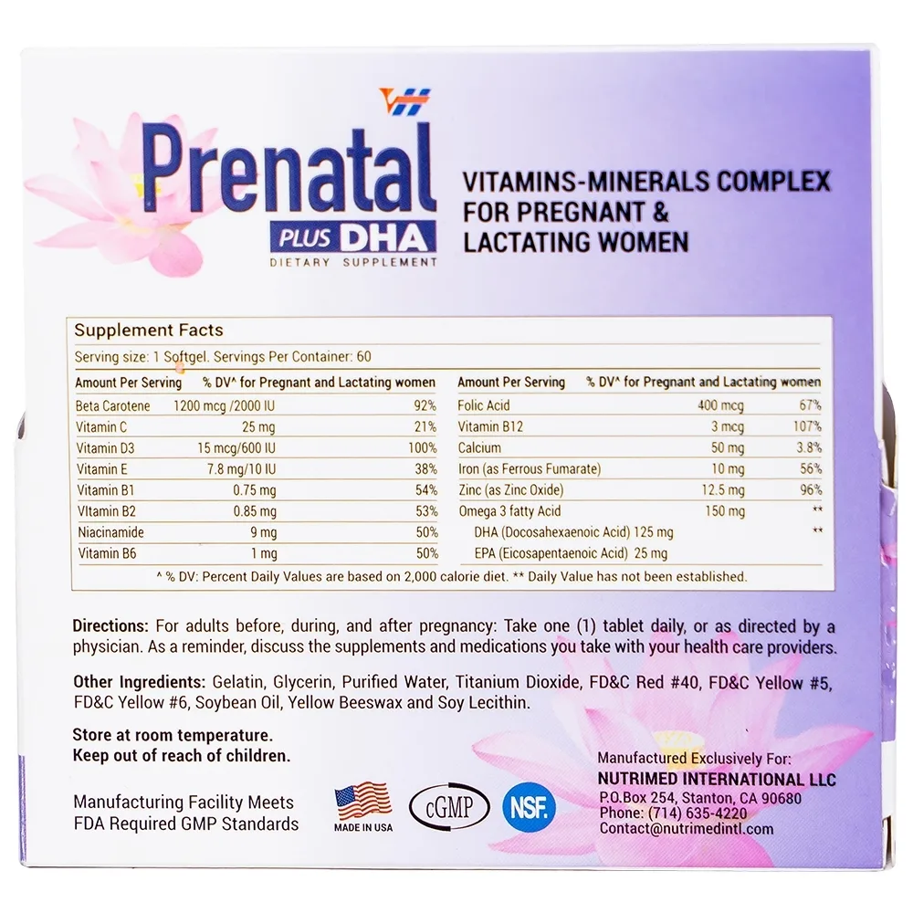 Hình ảnh Viên uống Prenatal Plus DHA Nutrimed bổ sung Vitamin, khoáng chất và Omega 3 (60 viên)