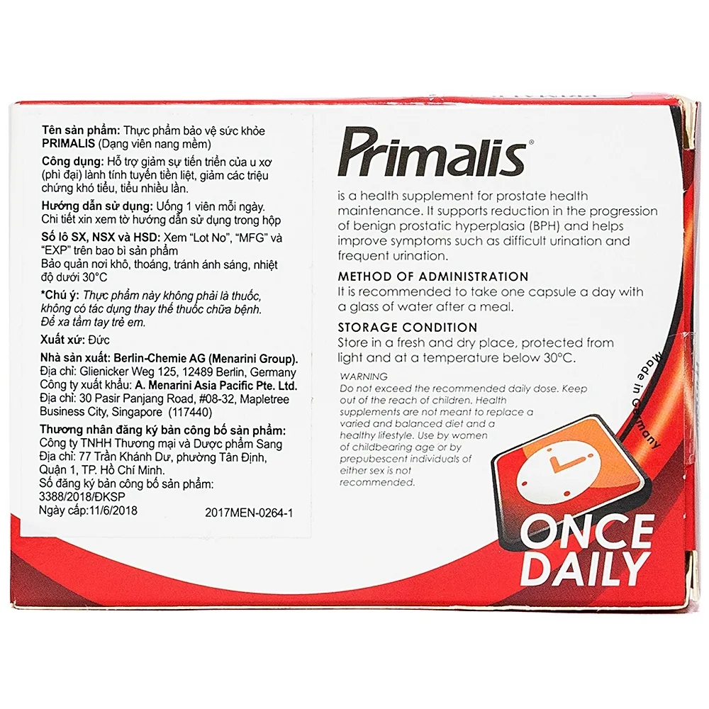Hình ảnh Viên uống Primalis Berlin giúp cải thiện các triệu chứng rối loạn tiểu tiện (2 vỉ x 15 viên)