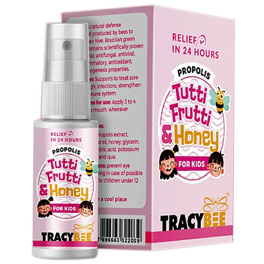 Hình ảnh Keo ong xanh Tracybee Propolis Tutti Frutti & Honey vị trái cây giúp giảm đau, viêm họng, ho do nhiễm khuẩn (30ml)