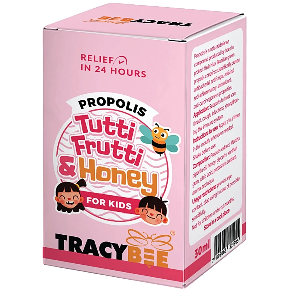 Hình ảnh Keo ong xanh Tracybee Propolis Tutti Frutti & Honey vị trái cây giúp giảm đau, viêm họng, ho do nhiễm khuẩn (30ml)
