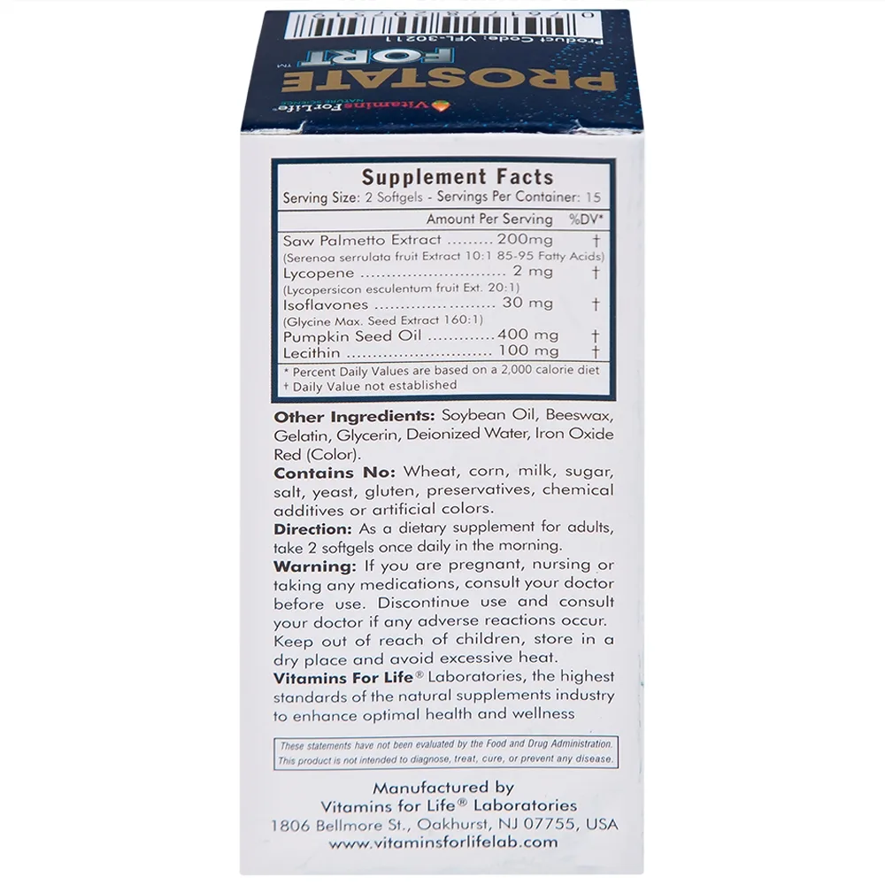 Hình ảnh Viên uống Prostate Fort Vitamins For Life hỗ trợ sức khỏe tuyến tiền liệt nam giới (30 viên)