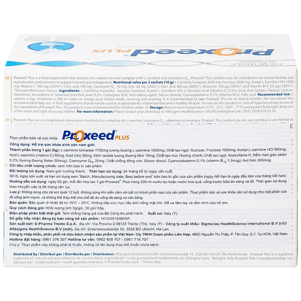 Hình ảnh Bột Proxeed Plus Sigma-tau hỗ trợ sức khỏe sinh sản nam giới (30 gói x 5g)