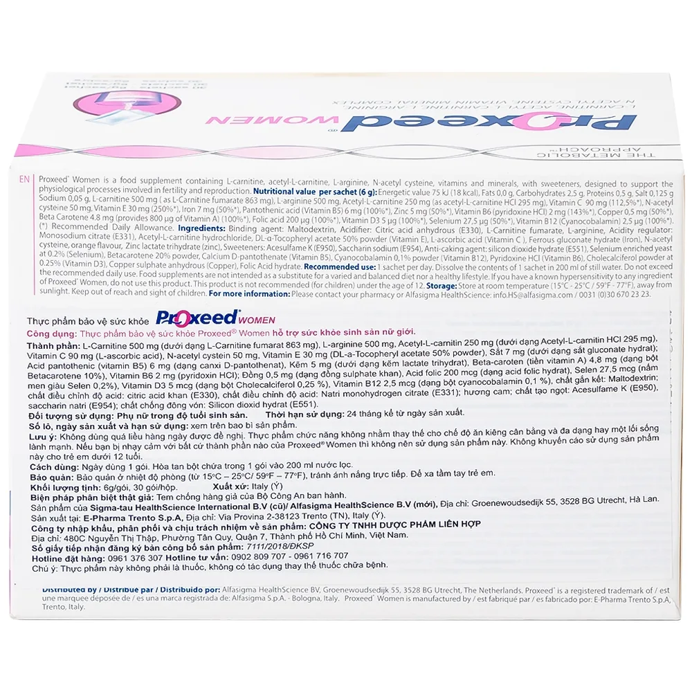 Hình ảnh Bột Proxeed Women Sigma-tau HealthScience hỗ trợ sức khỏe sinh sản nữ giới (30 gói x 6g)