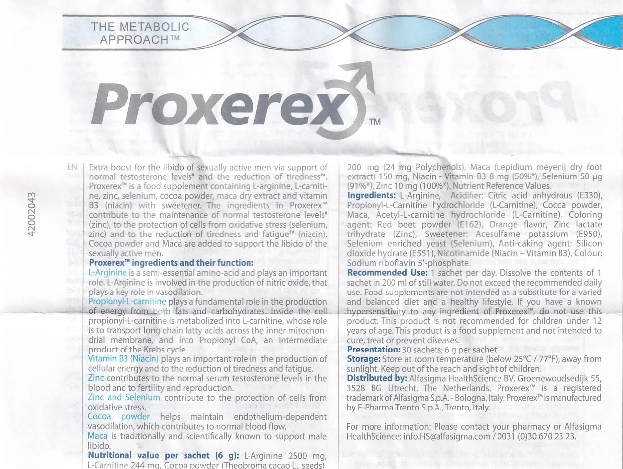 Hình ảnh Bột Proxerex Sigma-tau HealthScience tăng cường sinh lực nam giới (30 gói x 6g)