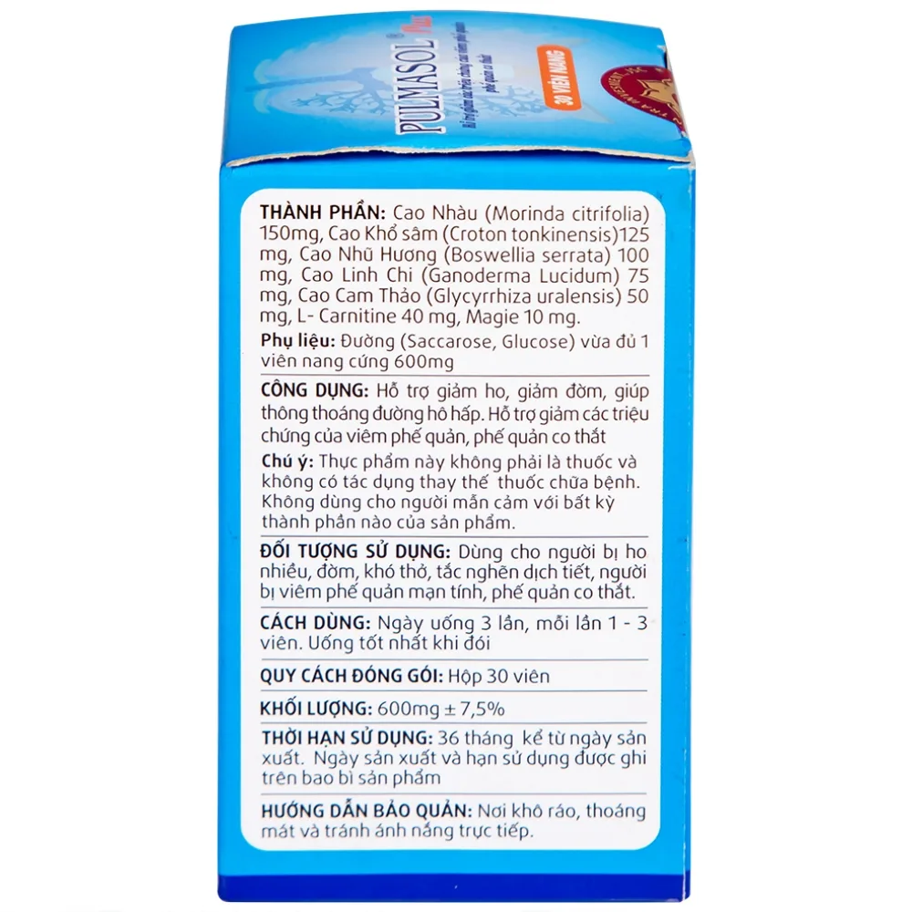 Hình ảnh Viên uống Pulmasol Plus Fuma hỗ trợ giảm ho, giảm đờm (30 viên)