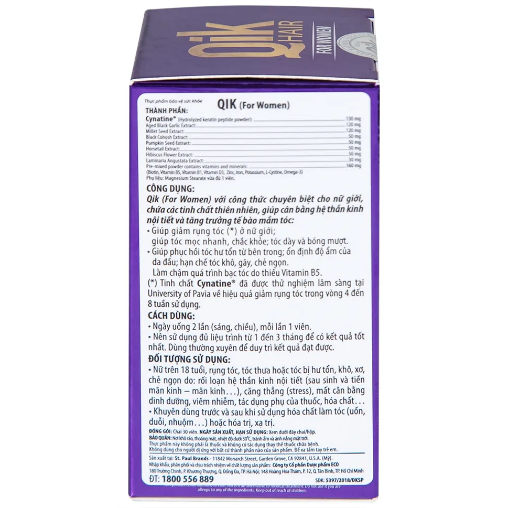 Hình ảnh Viên uống Qik Hair For Women Ecogreen giúp giảm rụng tóc ở nữ giới, giúp tóc mọc nhanh (30 viên)