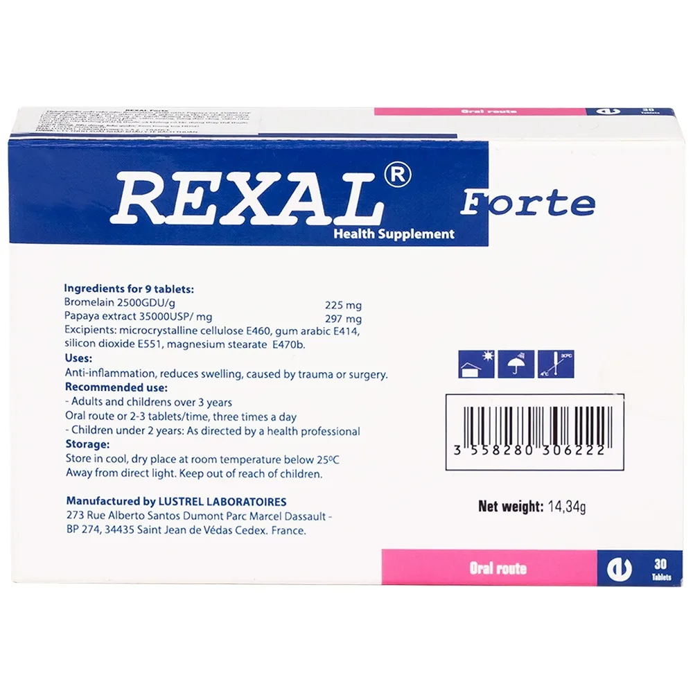 Hình ảnh Viên uống Rexal Forte Lustrel hỗ trợ kháng viêm, giảm phù nề, sưng tấy do chấn thương (2 vỉ x 15 viên)