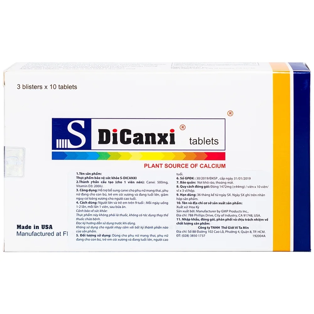 Hình ảnh Viên uống S DiCanxi USV Pharma hỗ trợ bổ sung canxi (3 vỉ x 10 viên)