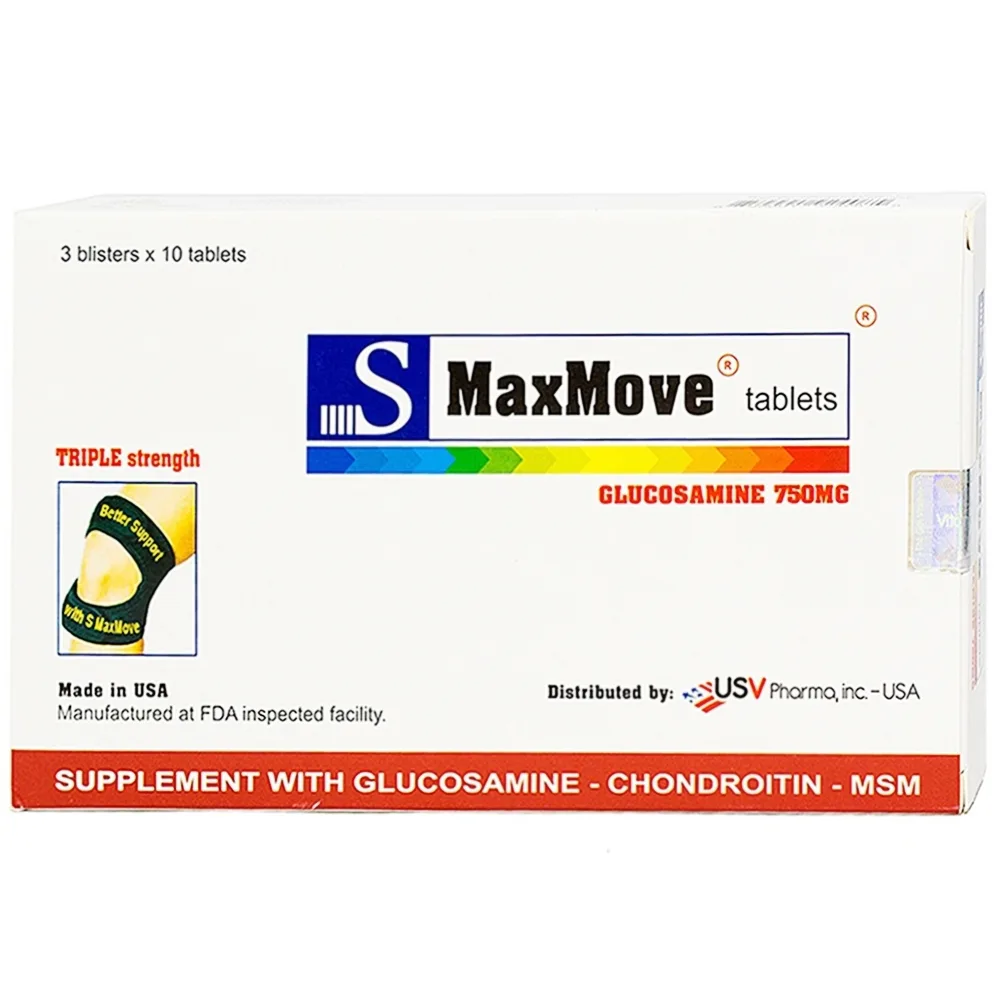 Hình ảnh Viên uống S MaxMove USV Pharma hỗ trợ giảm đau khớp xương (3 vỉ x 10 viên)