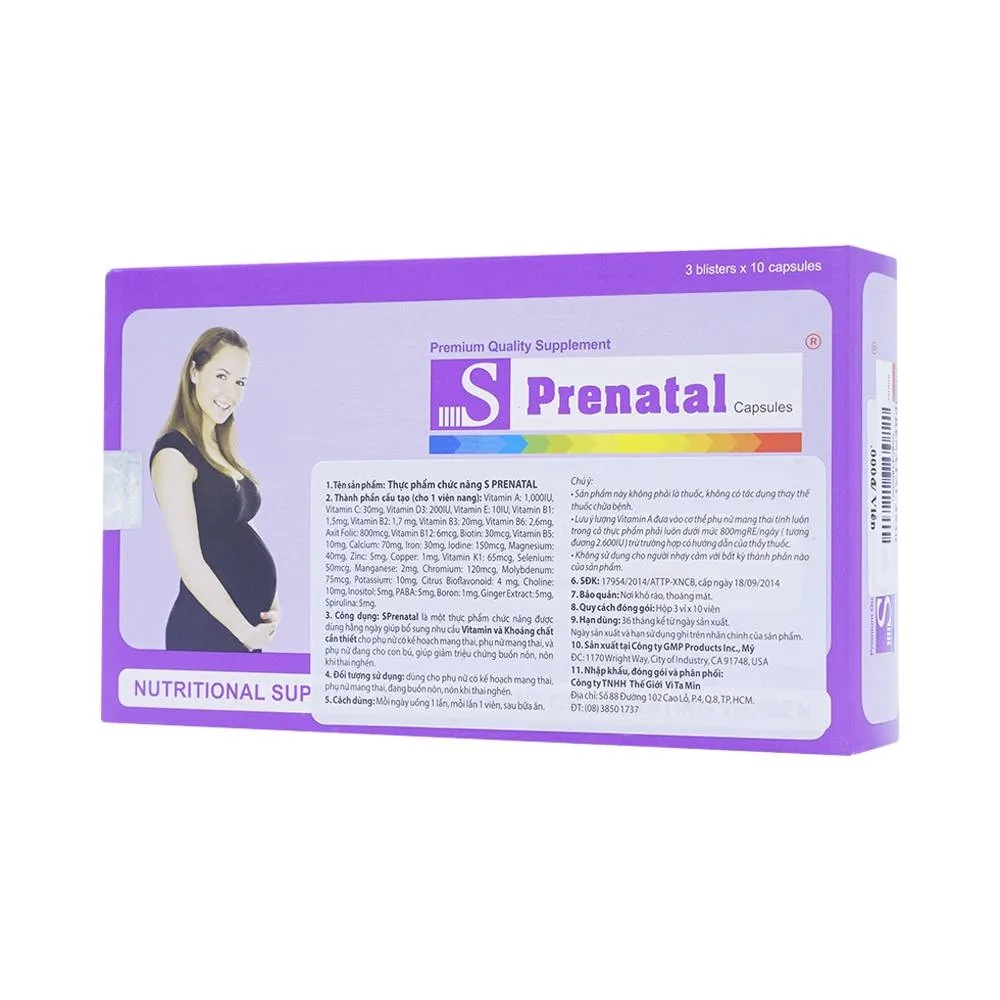 Hình ảnh Viên uống S Prenatal bổ sung vitamin và khoáng chất (3 vỉ x 10 viên)