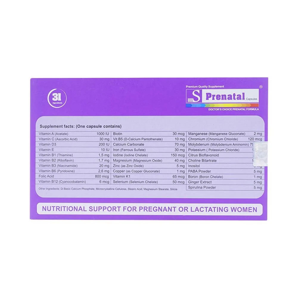Hình ảnh Viên uống S Prenatal bổ sung vitamin và khoáng chất (3 vỉ x 10 viên)