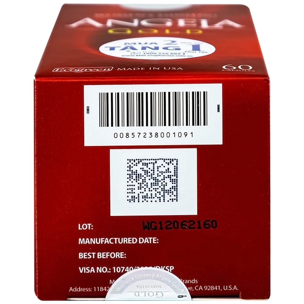 Hình ảnh Viên uống sâm Angela Gold Ecogreen làn da căng sáng, tăng cường sinh lý nữ (60 viên)