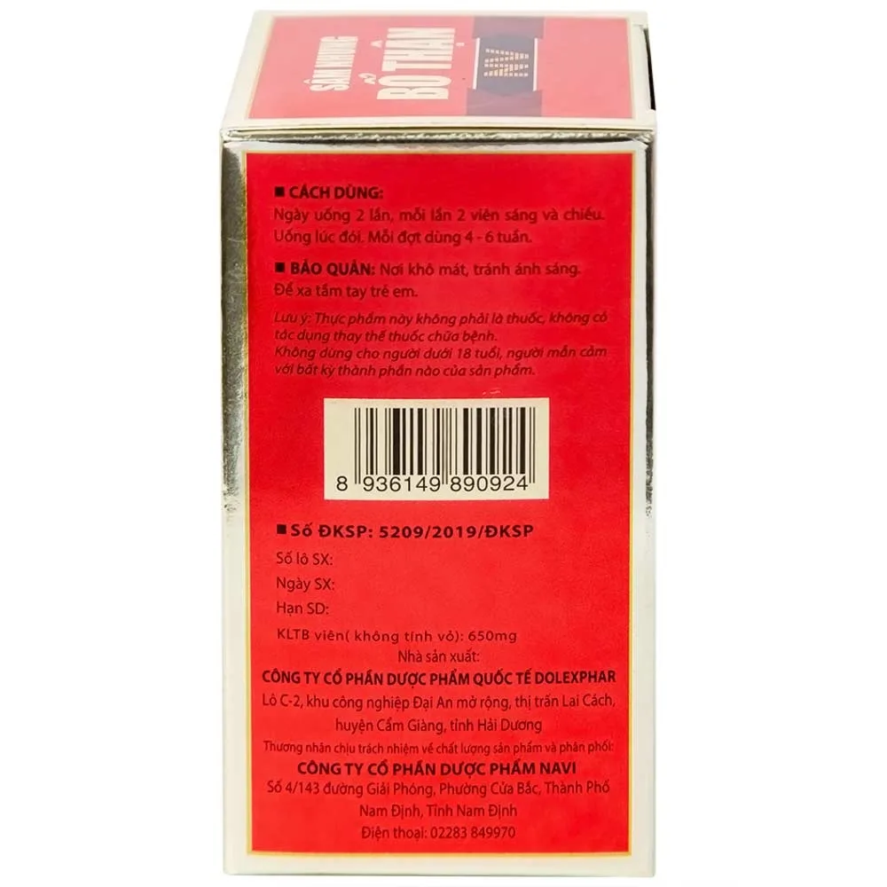 Hình ảnh Viên uống Sâm Nhung Bổ Thận NV Dolexpharm hỗ trợ tráng dương, tăng cường sinh lực (30 viên)