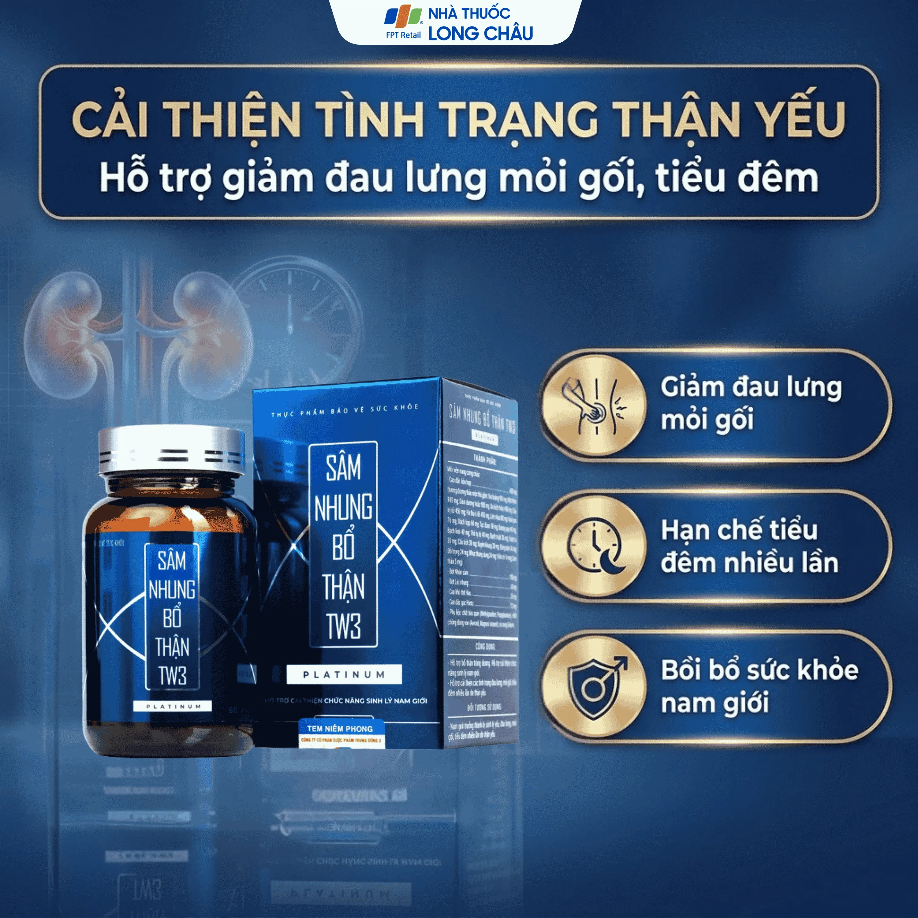 Hình ảnh Viên uống hỗ trợ bổ thận tráng dương, cải thiện sinh lý nam Sâm Nhung Bổ Thận TW3 Platinum (60 viên)