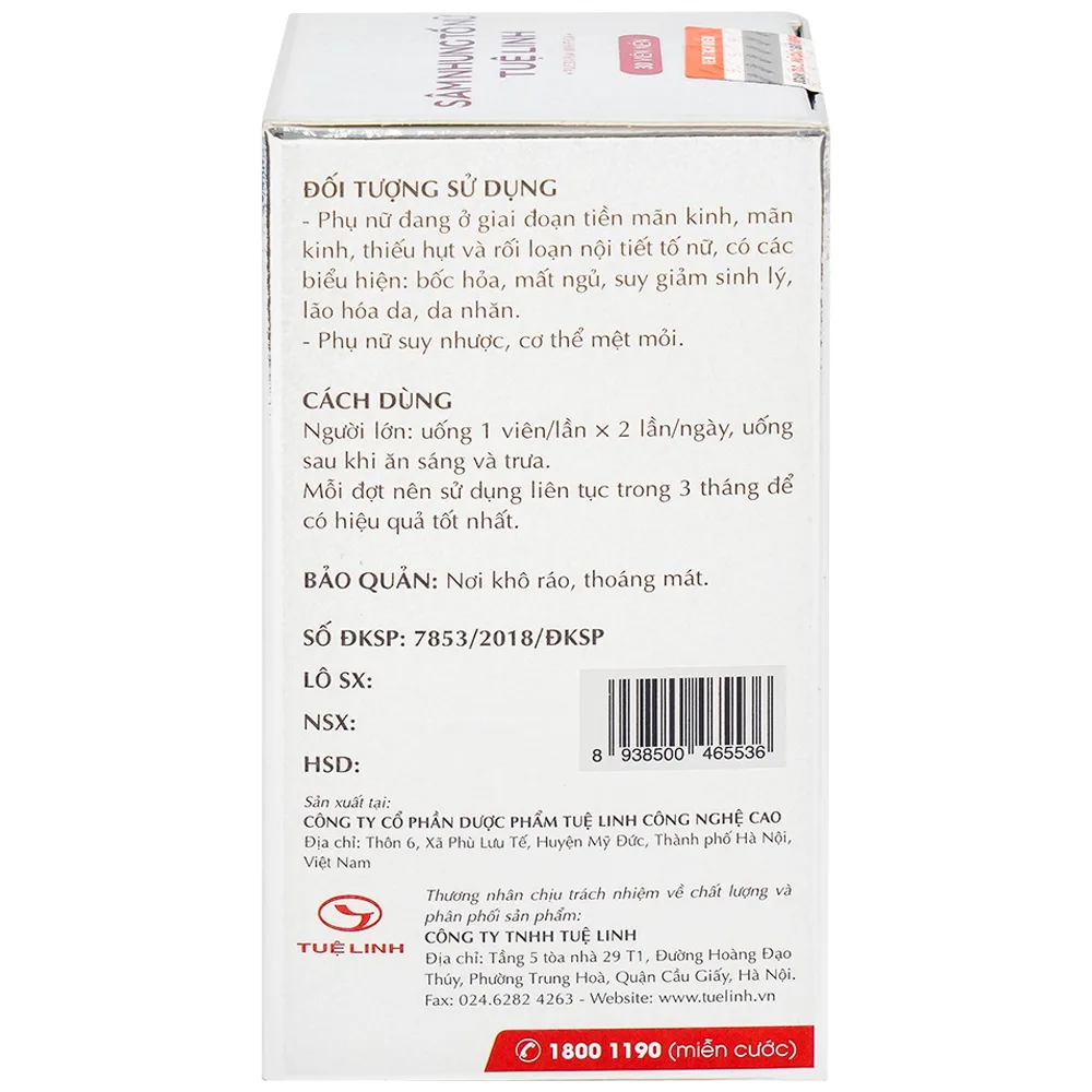 Hình ảnh Viên nén Sâm Nhung Tố Nữ Tuệ Linh hỗ trợ tăng cường nội tiết tố nữ (Hộp 30 viên)