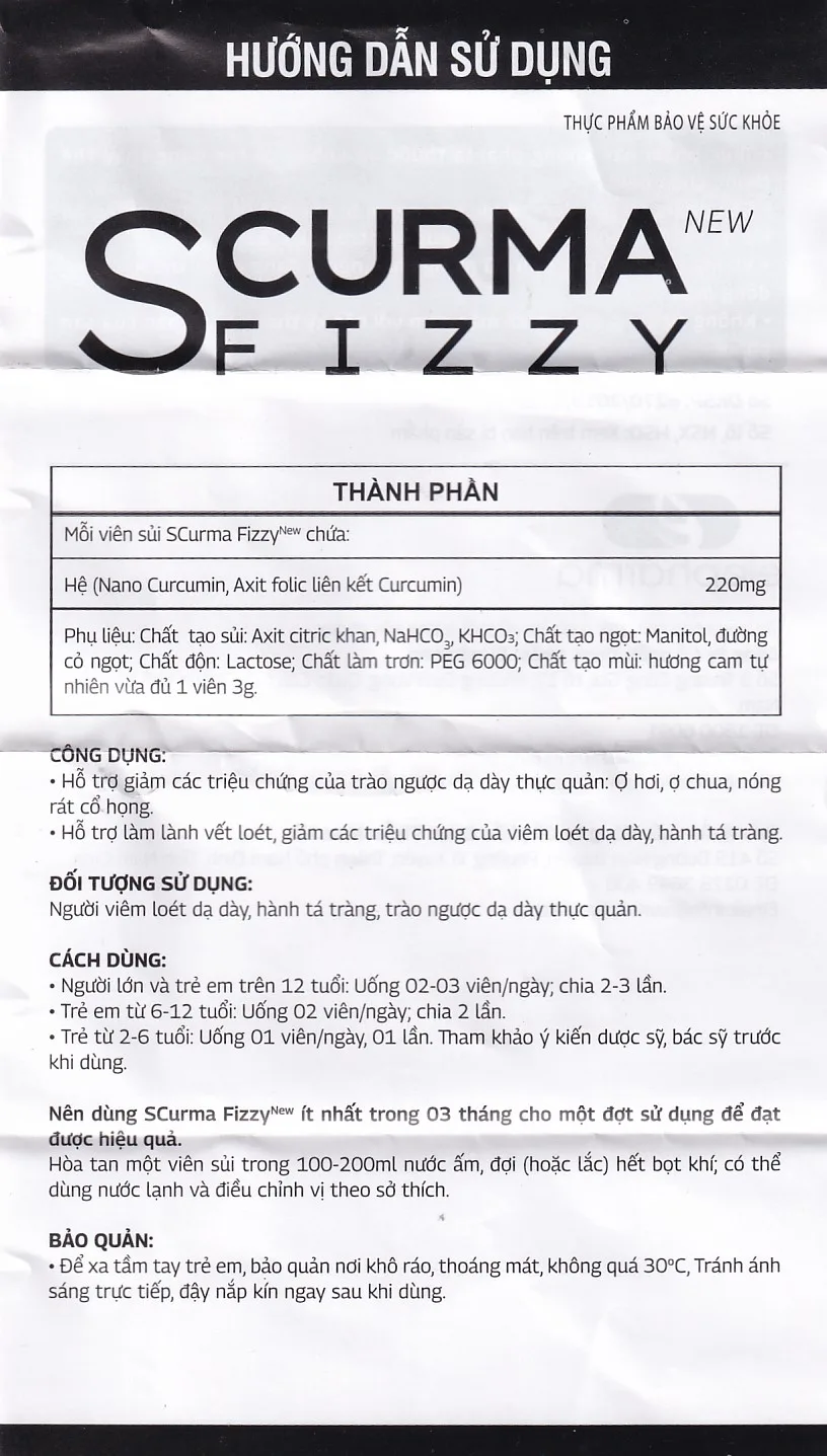 Hình ảnh Viên sủi Scurma Fizzy Nano Curcumin hỗ trợ giảm các triệu chứng trào ngược dạ dày thực quản (2 tuýt x 10 viên)