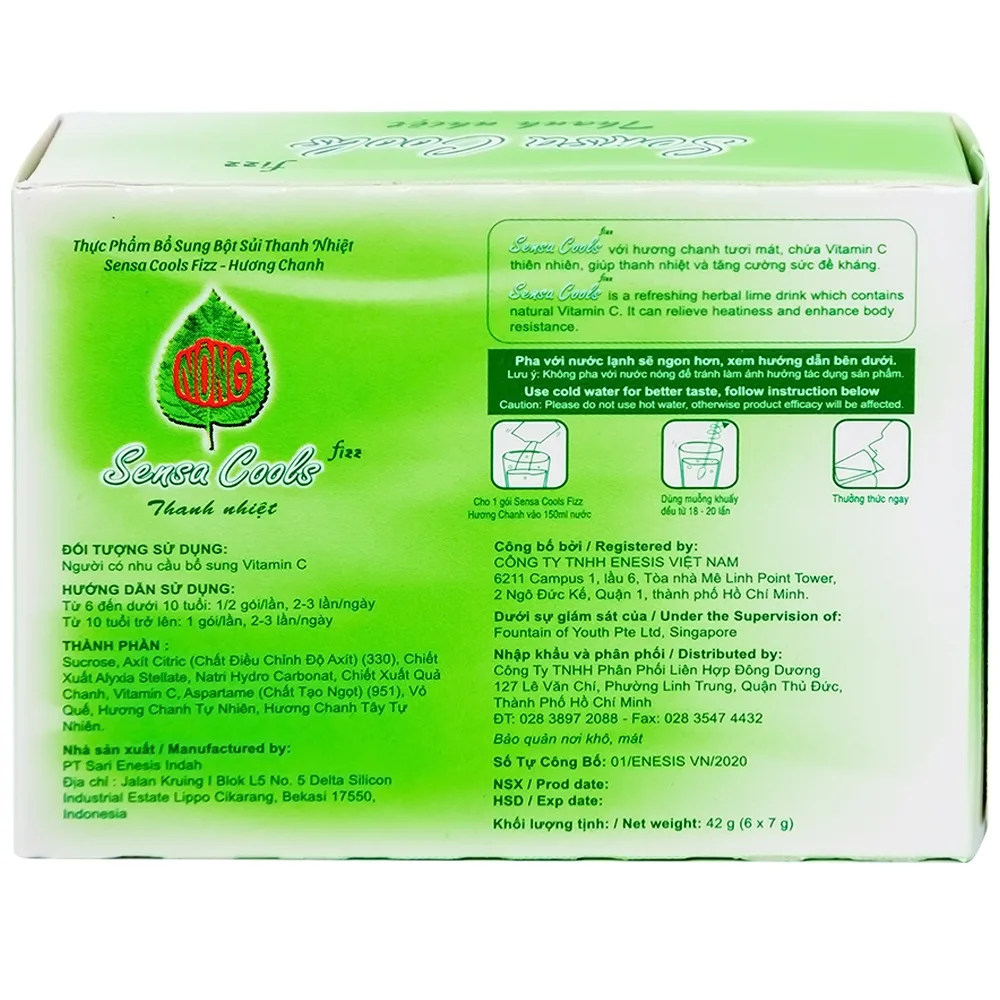 Hình ảnh Bột sủi Sensa Cools Enesis giúp thanh nhiệt cơ thể và tăng cường sức đề kháng (6 gói x 7g)