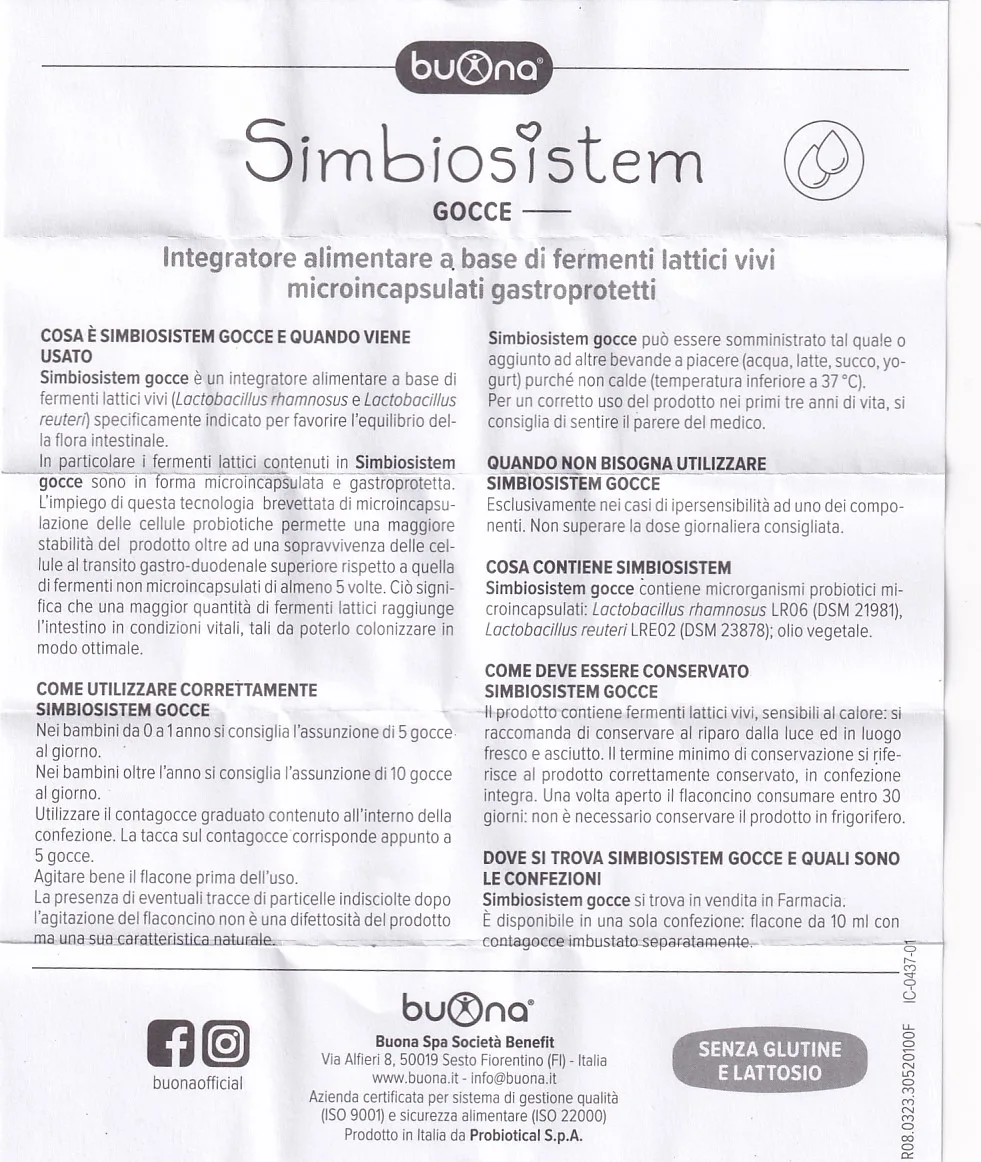 Hình ảnh Dung dịch Simbiosistem Gocce 10ml Buona bổ sung lợi khuẩn đường ruột